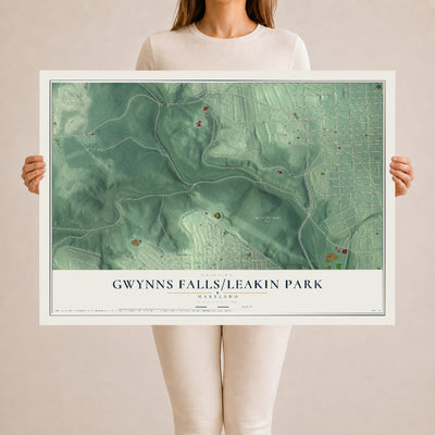 Map of Gwynns Falls-Leakin Park, Maryland, 24 x 36 inch unframed archival matte print