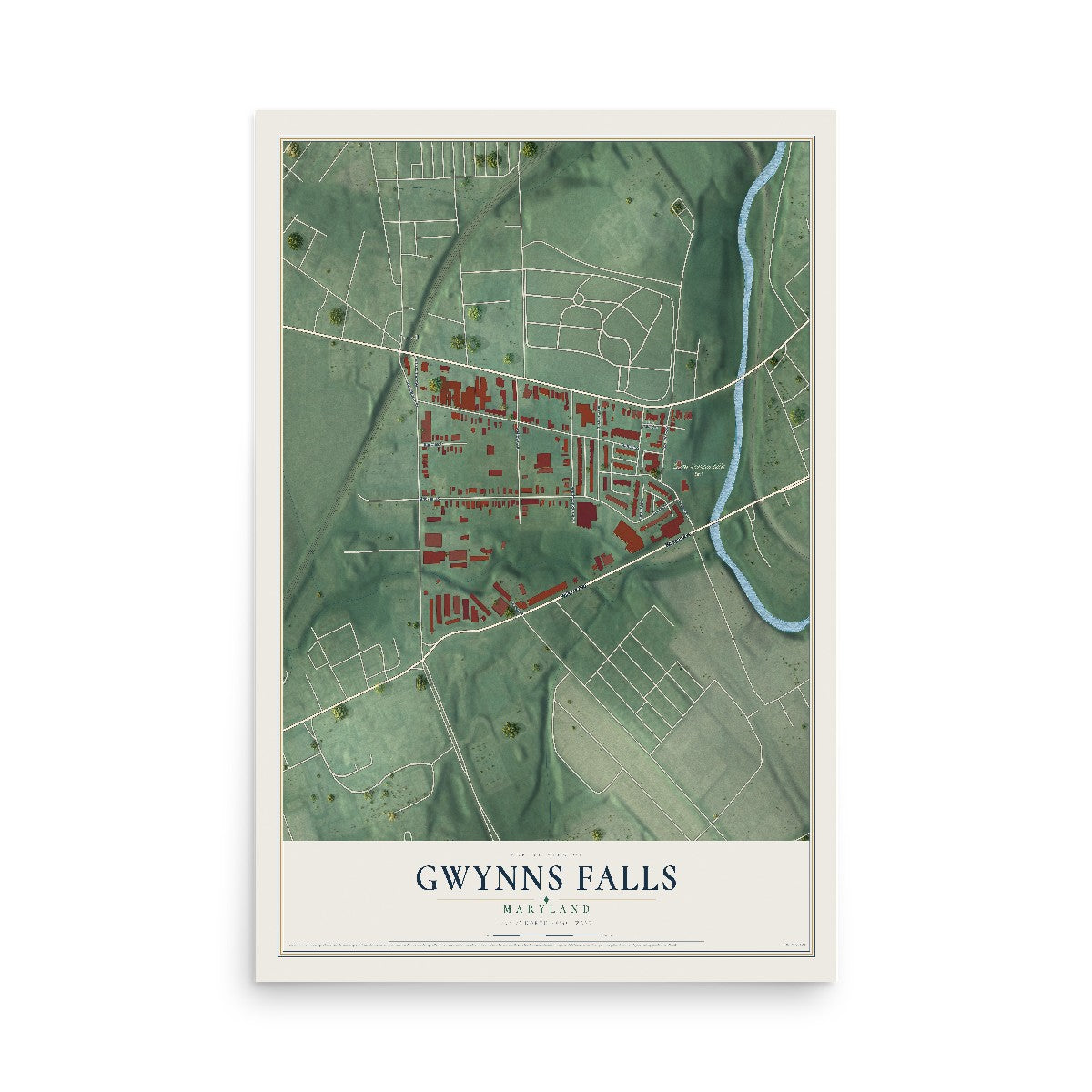 Map of Gwynns Falls, Maryland, 12 x 18 inch unframed archival matte print
