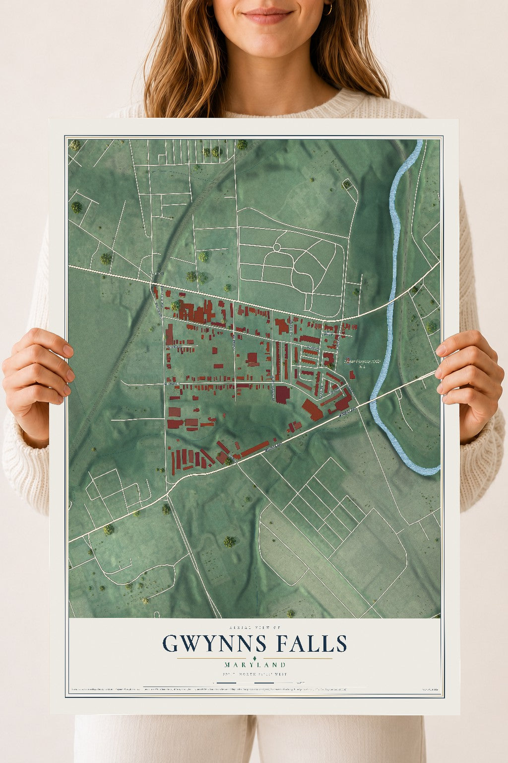 Map of Gwynns Falls, Maryland, 18 x 24 inch unframed archival matte print