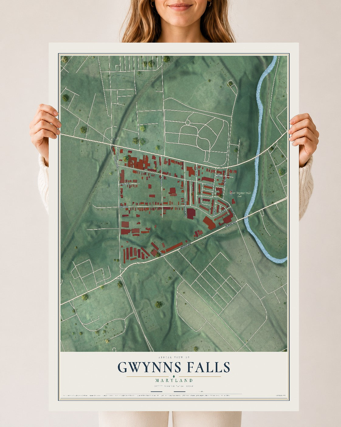 Map of Gwynns Falls, Maryland, 24 x 36 inch unframed archival matte print