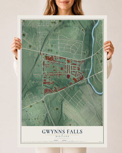 Map of Gwynns Falls, Maryland, 24 x 36 inch unframed archival matte print