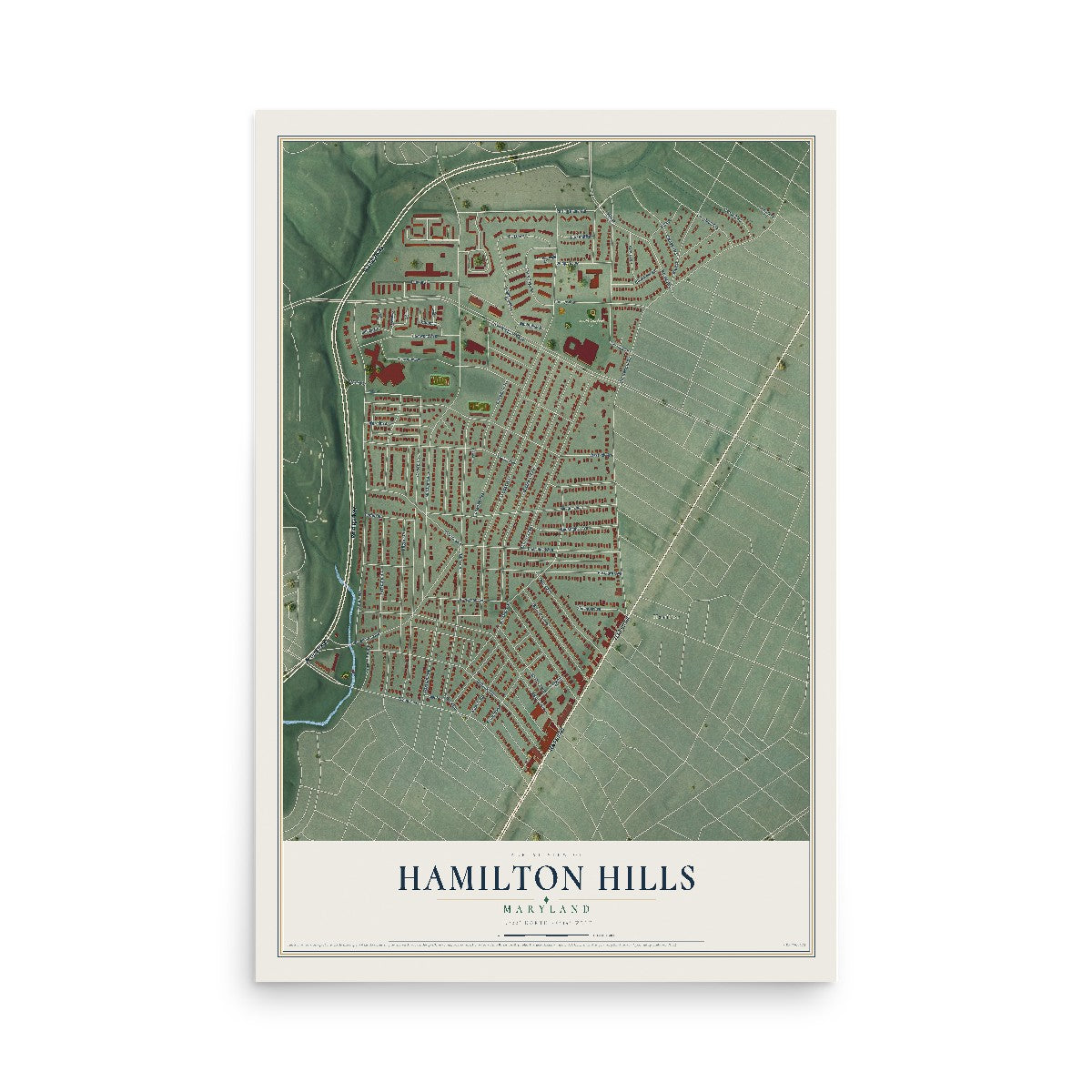 Map of Hamilton Hills, Maryland, 12 x 18 inch unframed archival matte print