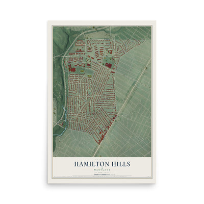 Map of Hamilton Hills, Maryland, 12 x 18 inch unframed archival matte print