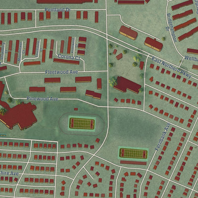 Second close-up of the map of Hamilton Hills, Maryland print showing more streets and buildings