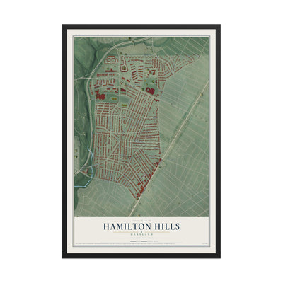 Map of Hamilton Hills, Maryland, 12 x 18 inch print in a black wood frame