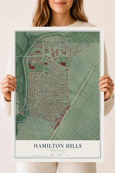 Map of Hamilton Hills, Maryland, 18 x 24 inch unframed archival matte print