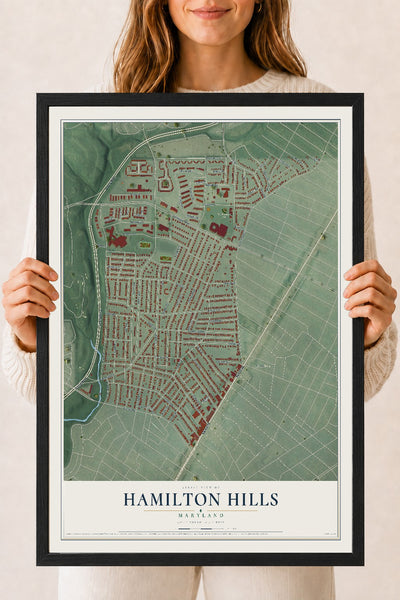 Map of Hamilton Hills, Maryland, 18 x 24 inch print in a black wood frame