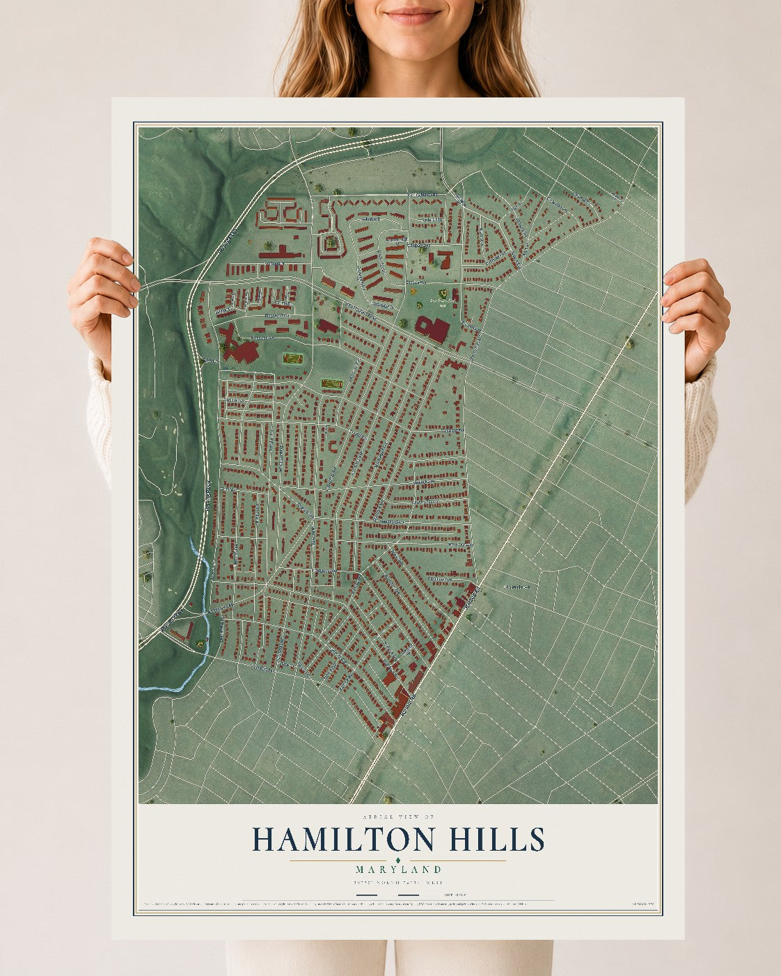 Map of Hamilton Hills, Maryland, 24 x 36 inch unframed archival matte print