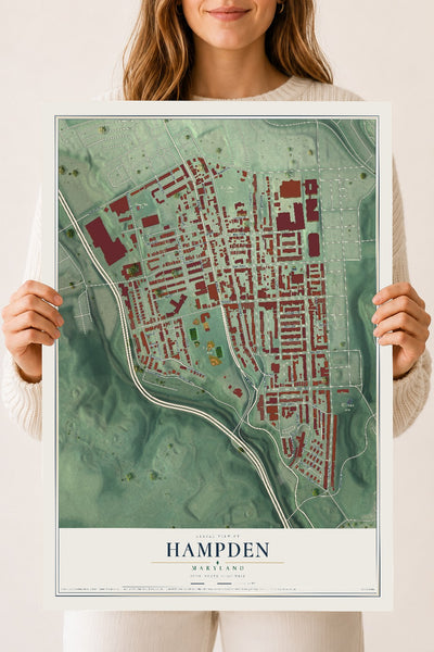 Map of Hampden, Maryland, 18 x 24 inch unframed archival matte print