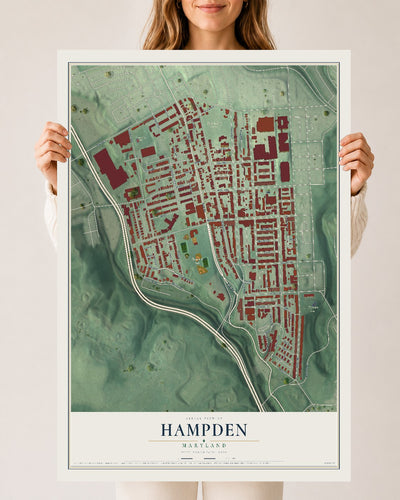 Map of Hampden, Maryland, 24 x 36 inch unframed archival matte print