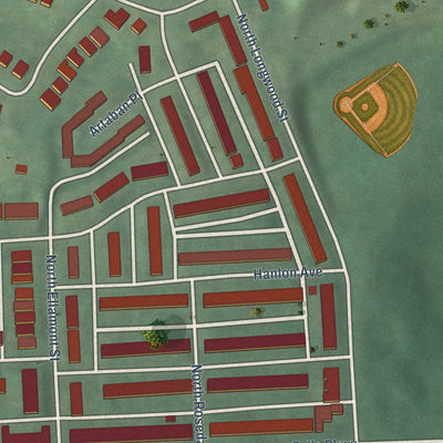 Second close-up of the map of Hanlon-Longwood, Maryland print showing more streets and buildings