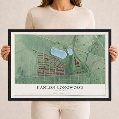 Map of Hanlon-Longwood, Maryland, 12 x 18 inch print in a black wood frame