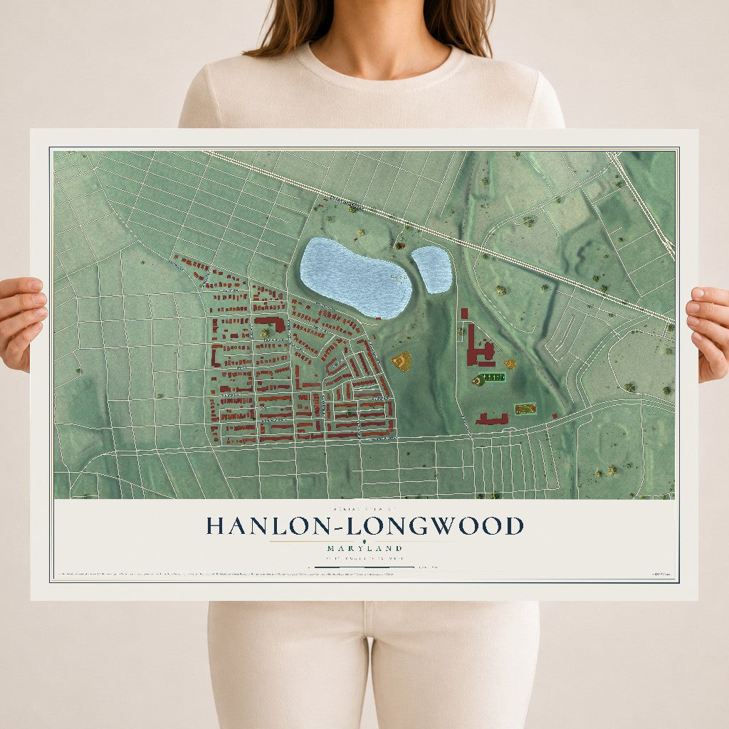 Map of Hanlon-Longwood, Maryland, 18 x 24 inch unframed archival matte print