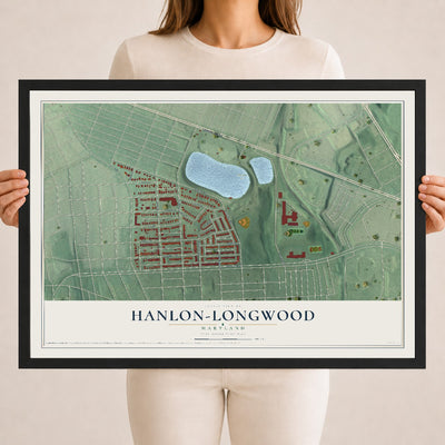 Map of Hanlon-Longwood, Maryland, 18 x 24 inch print in a black wood frame