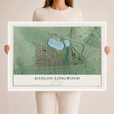 Map of Hanlon-Longwood, Maryland, 24 x 36 inch print in a white wood frame