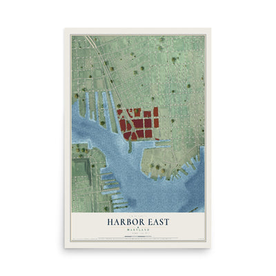 Map of Harbor East, Maryland, 12 x 18 inch unframed archival matte print