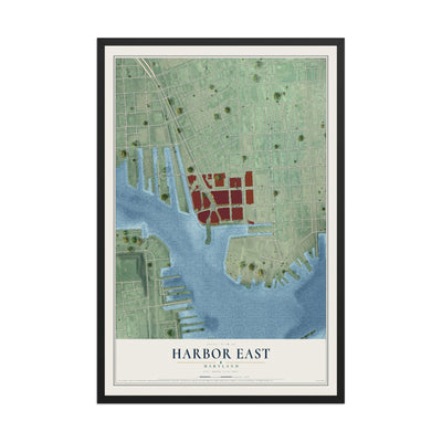 Map of Harbor East, Maryland, 12 x 18 inch print in a black wood frame