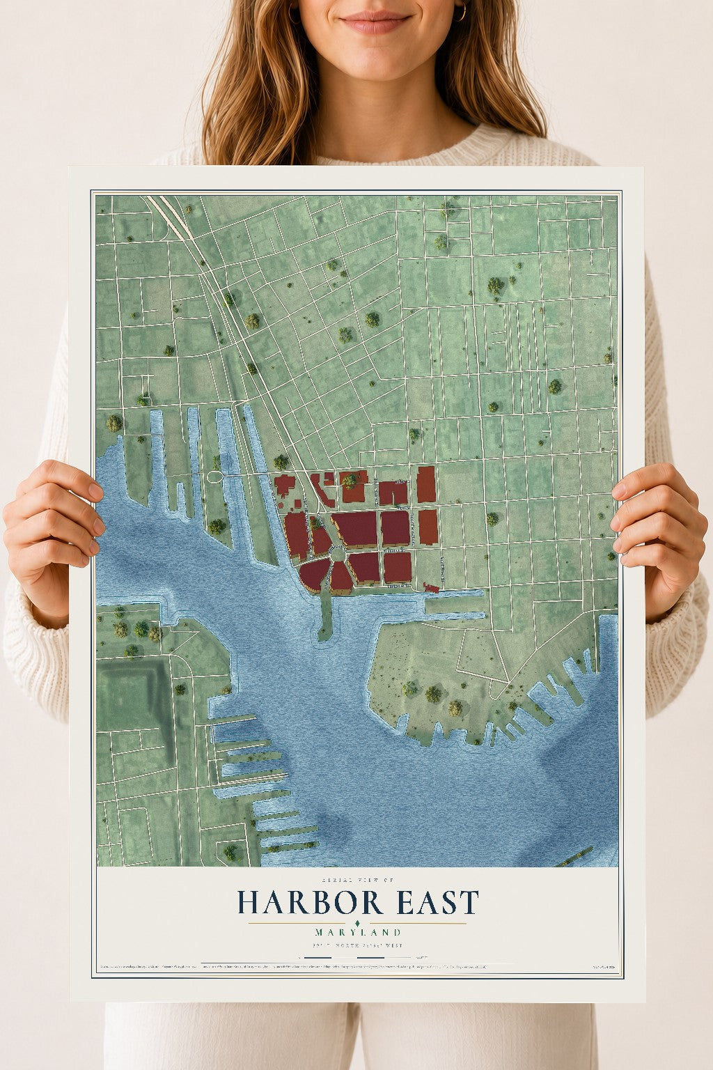 Map of Harbor East, Maryland, 18 x 24 inch unframed archival matte print