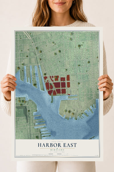 Map of Harbor East, Maryland, 18 x 24 inch unframed archival matte print