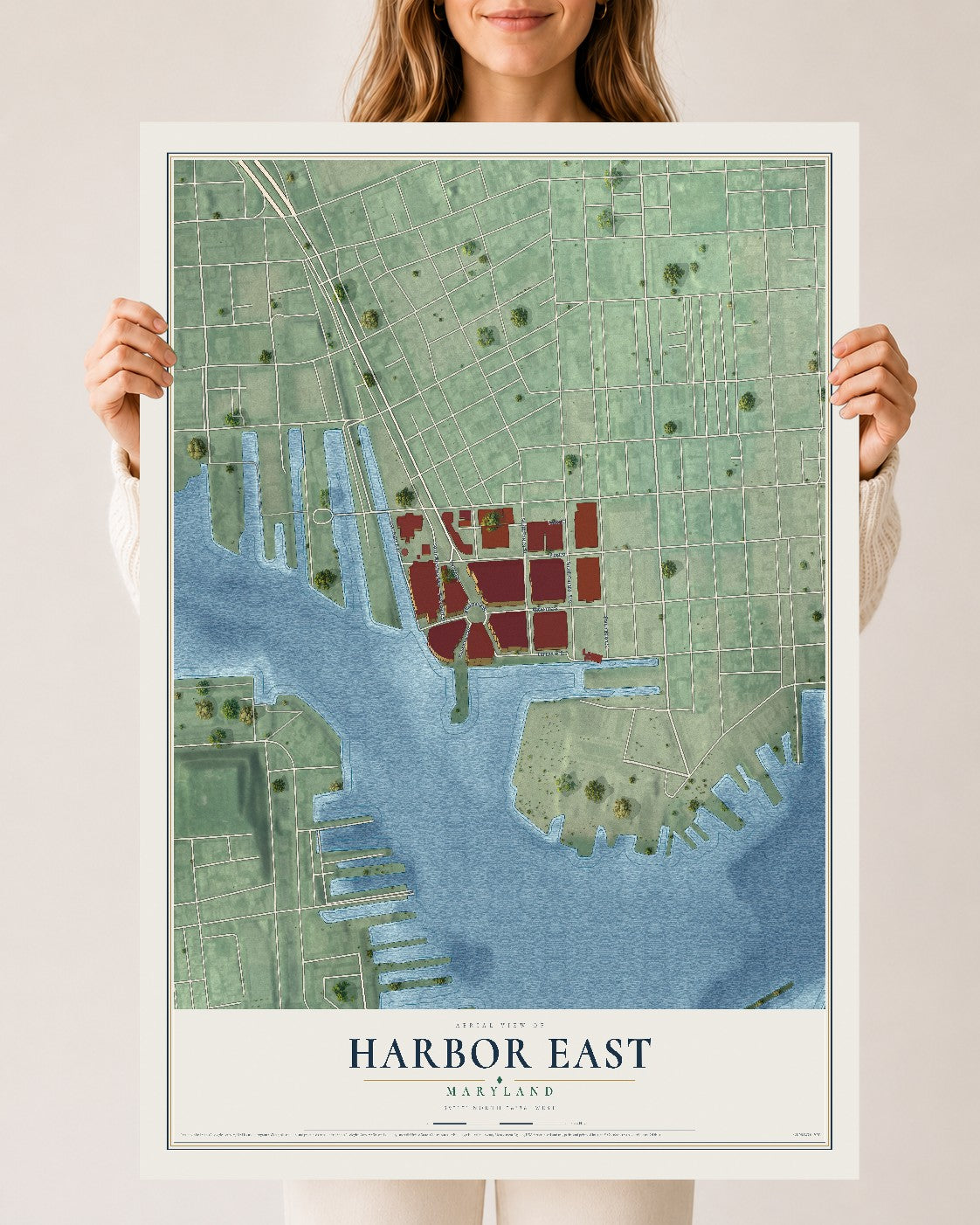 Map of Harbor East, Maryland, 24 x 36 inch unframed archival matte print