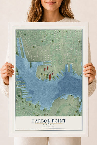 Map of Harbor Point, Maryland, 18 x 24 inch print in a white wood frame