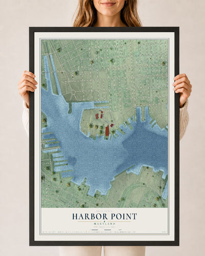 Map of Harbor Point, Maryland, 24 x 36 inch print in a black wood frame