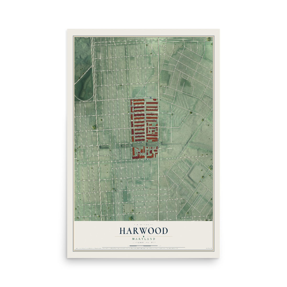 Map of Harwood, Maryland, 12 x 18 inch unframed archival matte print