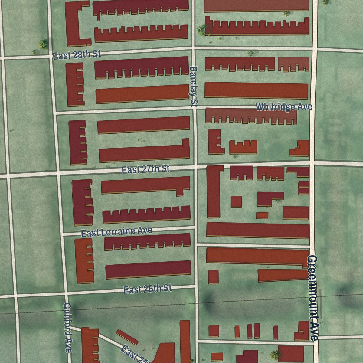 Close-up of the map of Harwood, Maryland print showing street and building detail