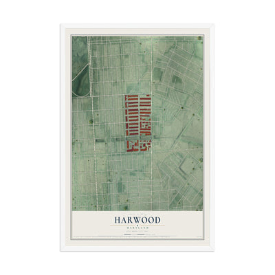 Map of Harwood, Maryland, 12 x 18 inch print in a white wood frame
