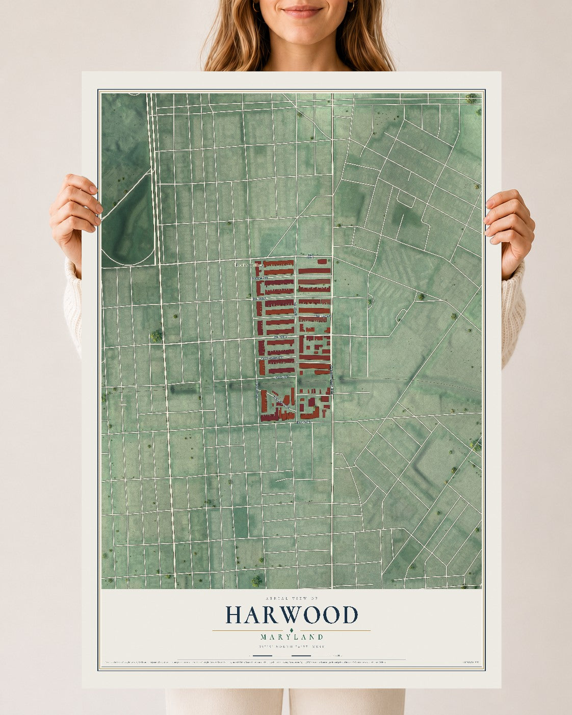 Map of Harwood, Maryland, 24 x 36 inch unframed archival matte print