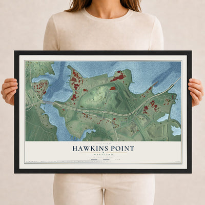 Map of Hawkins Point, Maryland, 12 x 18 inch print in a black wood frame