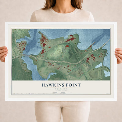 Map of Hawkins Point, Maryland, 18 x 24 inch print in a white wood frame