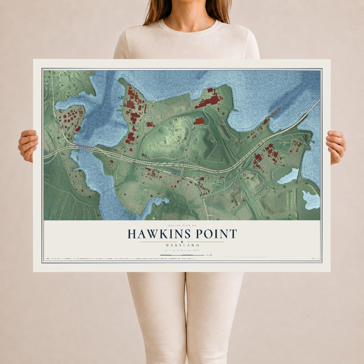 Map of Hawkins Point, Maryland, 24 x 36 inch unframed archival matte print
