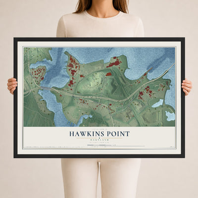 Map of Hawkins Point, Maryland, 24 x 36 inch print in a black wood frame