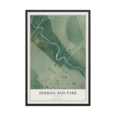Map of Herring Run Park, Maryland, 12 x 18 inch print in a black wood frame