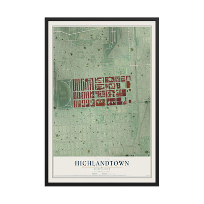 Map of Highlandtown, Maryland, 12 x 18 inch print in a black wood frame