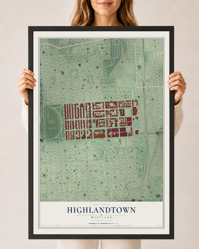 Map of Highlandtown, Maryland, 24 x 36 inch print in a black wood frame