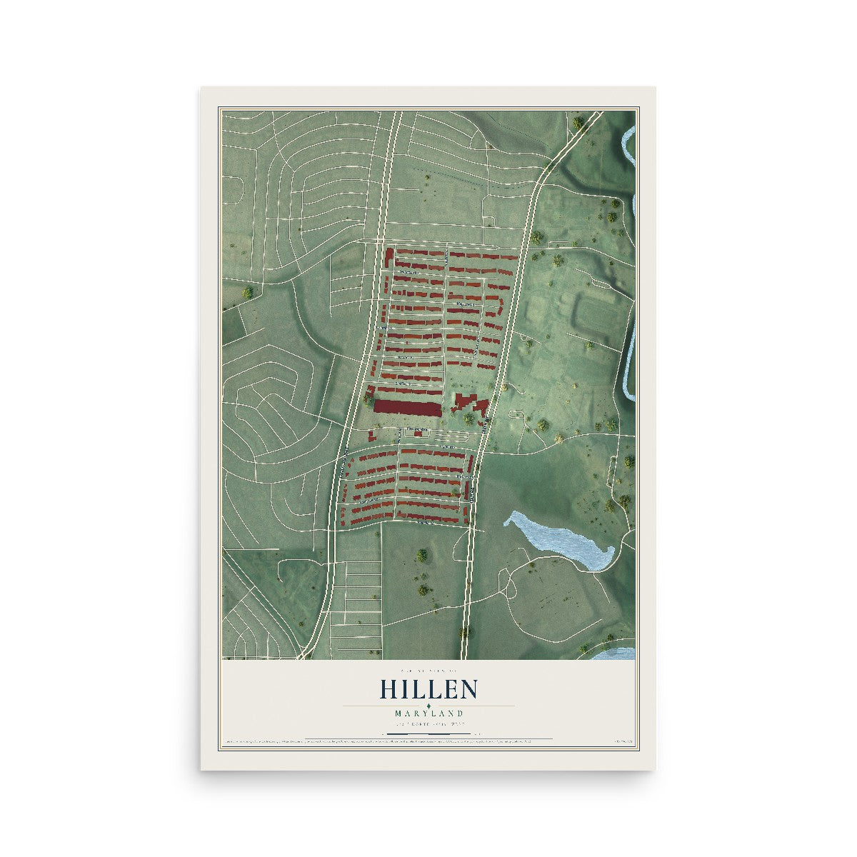 Map of Hillen, Maryland, 12 x 18 inch unframed archival matte print