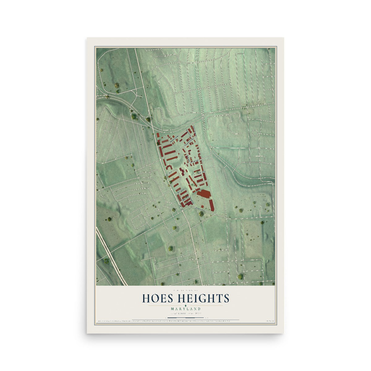 Map of Hoes Heights, Maryland, 12 x 18 inch unframed archival matte print