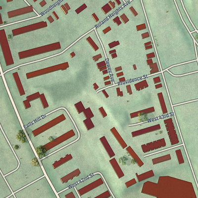 Close-up of the map of Hoes Heights, Maryland print showing street and building detail