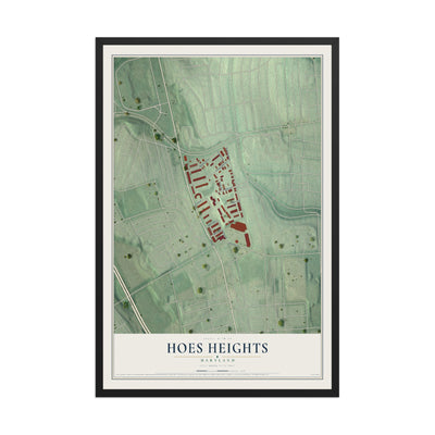 Map of Hoes Heights, Maryland, 12 x 18 inch print in a black wood frame