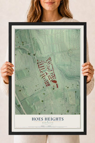 Map of Hoes Heights, Maryland, 18 x 24 inch print in a black wood frame