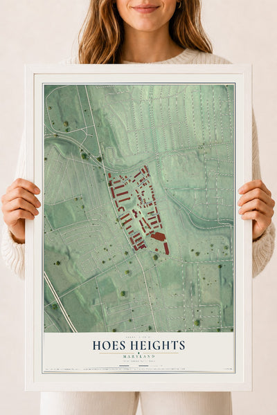 Map of Hoes Heights, Maryland, 18 x 24 inch print in a white wood frame