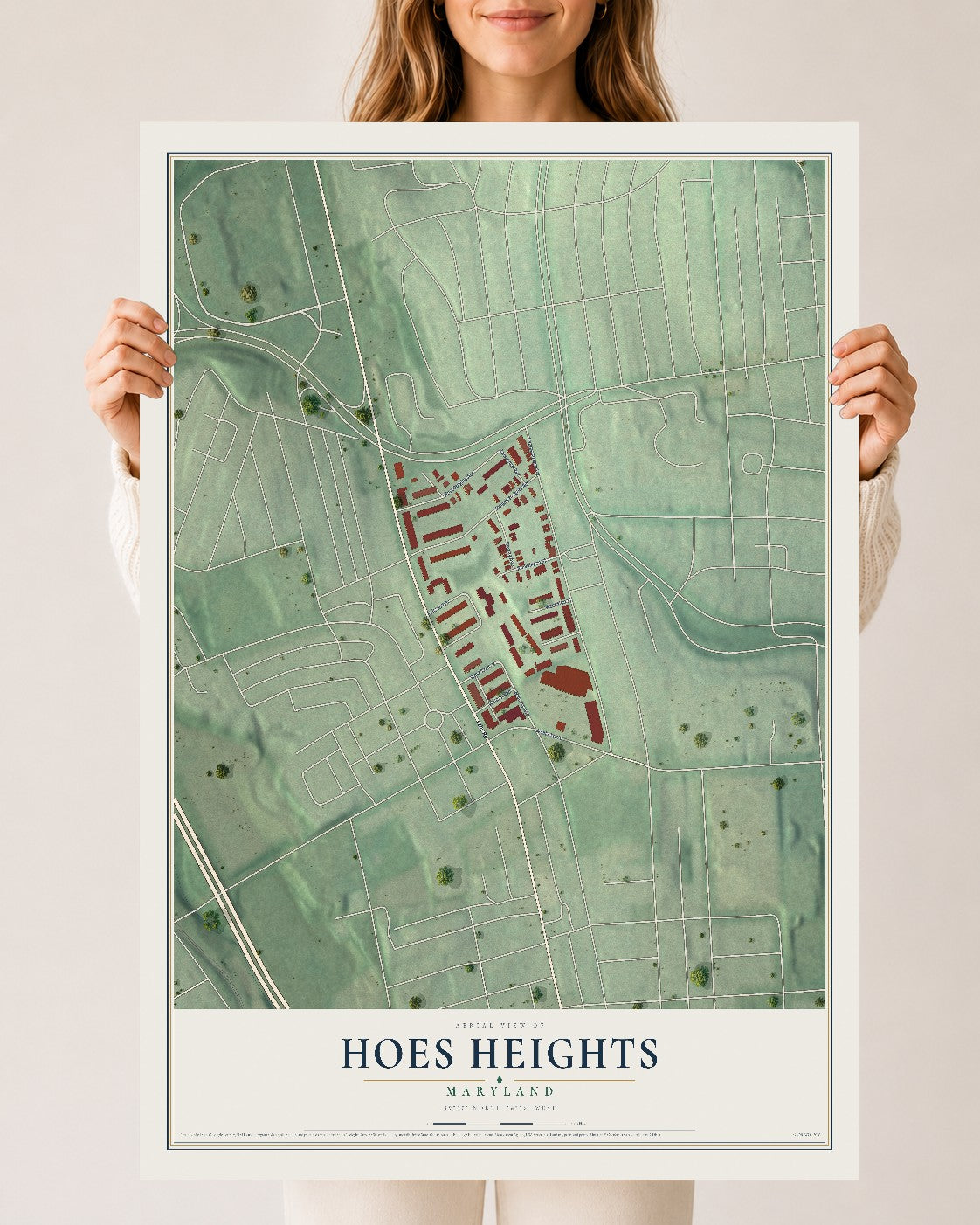 Map of Hoes Heights, Maryland, 24 x 36 inch unframed archival matte print