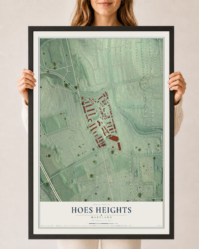 Map of Hoes Heights, Maryland, 24 x 36 inch print in a black wood frame