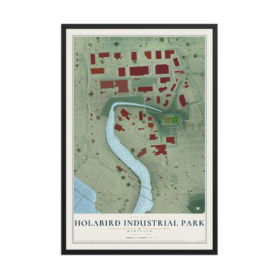 Map of Holabird Industrial Park, Maryland, 12 x 18 inch print in a black wood frame
