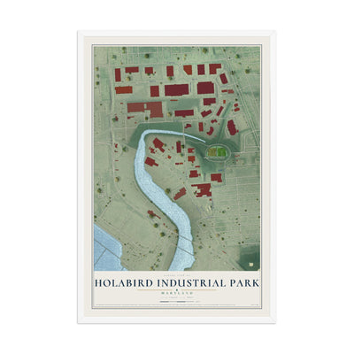 Map of Holabird Industrial Park, Maryland, 12 x 18 inch print in a white wood frame