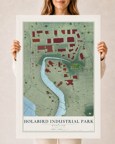 Map of Holabird Industrial Park, Maryland, 24 x 36 inch print in a white wood frame