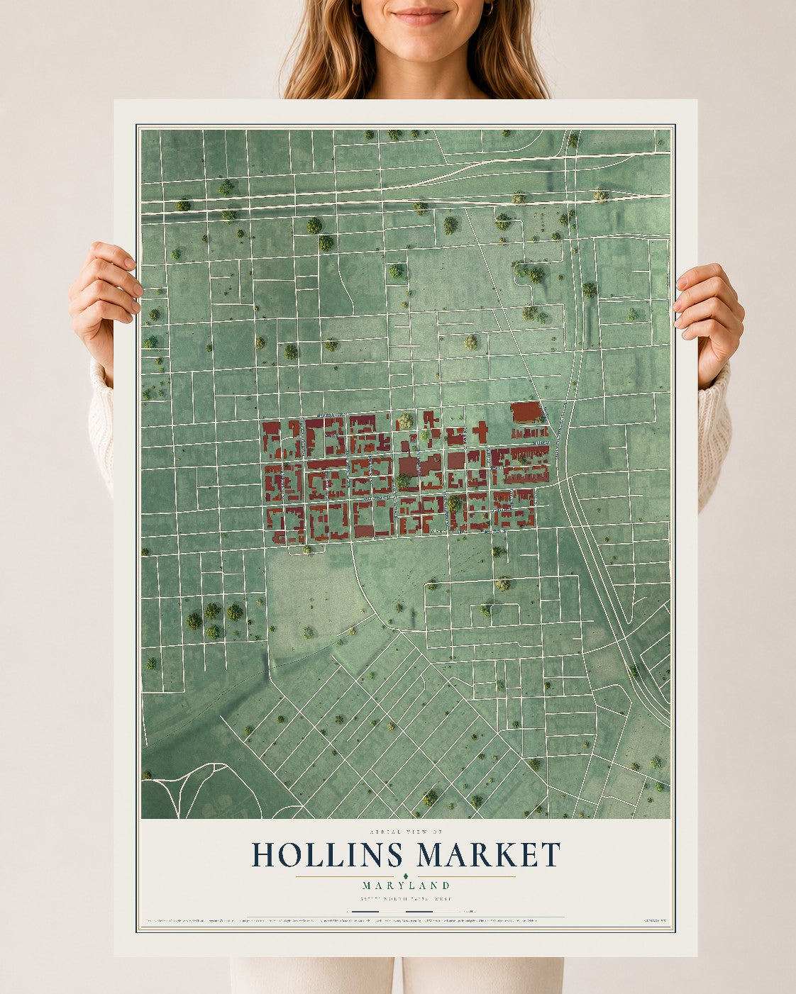 Map of Hollins Market, Maryland, 24 x 36 inch unframed archival matte print