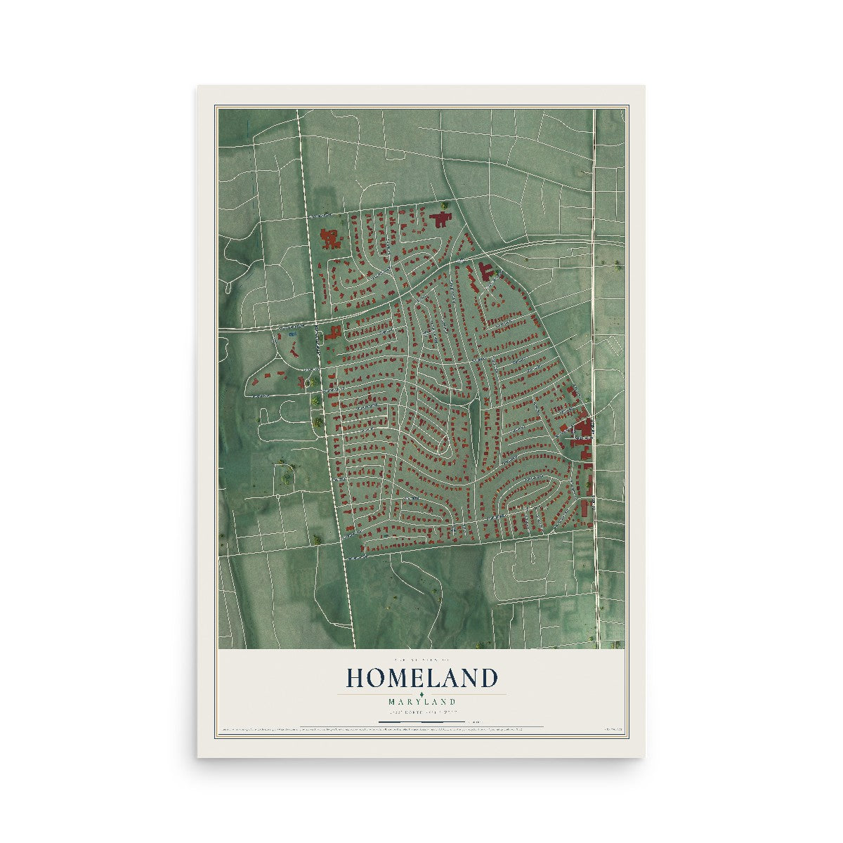 Map of Homeland, Maryland, 12 x 18 inch unframed archival matte print